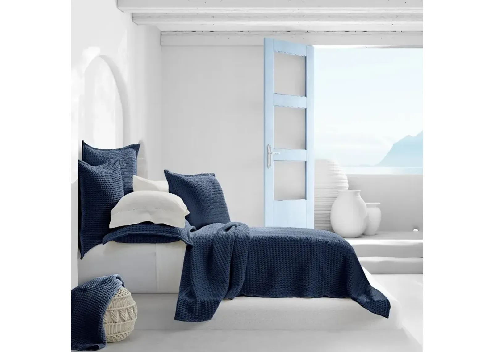 J. Queen Natural Pebble Beach Indigo Blue King-Cal. King Coverlet