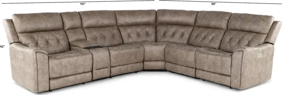 Anniston Fog Beige 6 Piece Power Reclining Sectional with Audio System