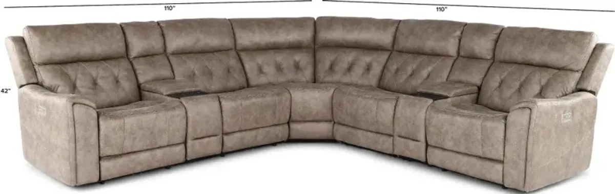 Anniston Fog Beige 7 Piece Power Reclining Sectional with Audio System