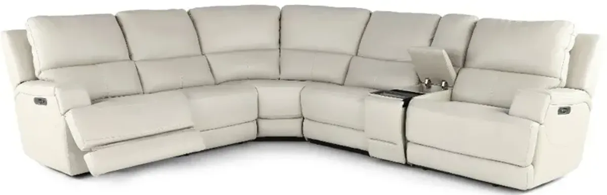 Rushton White Leather 6 Piece Power Reclining Sectional with Multimedia Console