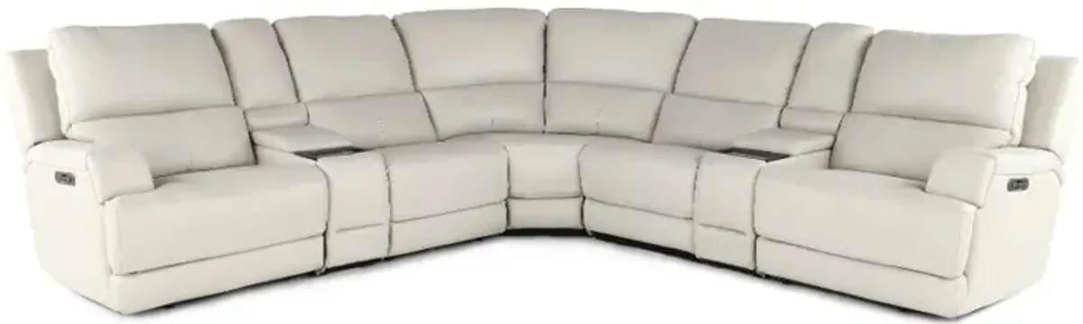 Rushton White Leather 7 Piece Power Reclining Sectional with Multimedia Console