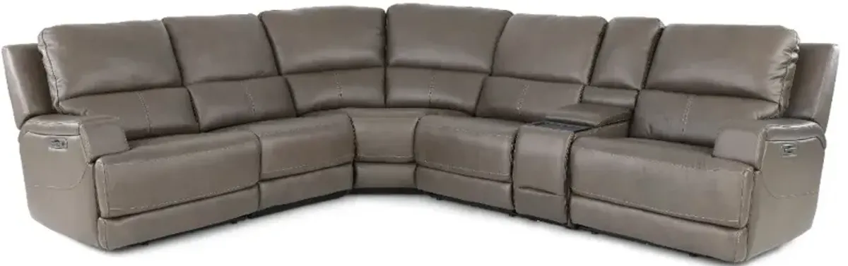 Rushton Lontra Brown Leather 6 Piece Power Reclining Sectional