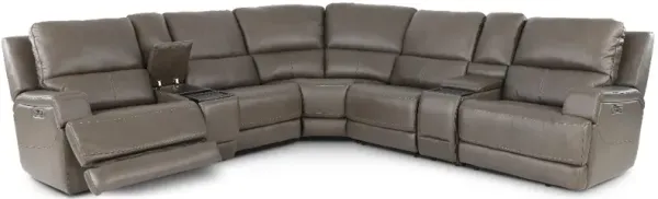 Rushton Lontra Brown Leather 7 Piece Power Reclining Sectional with Multimedia Console