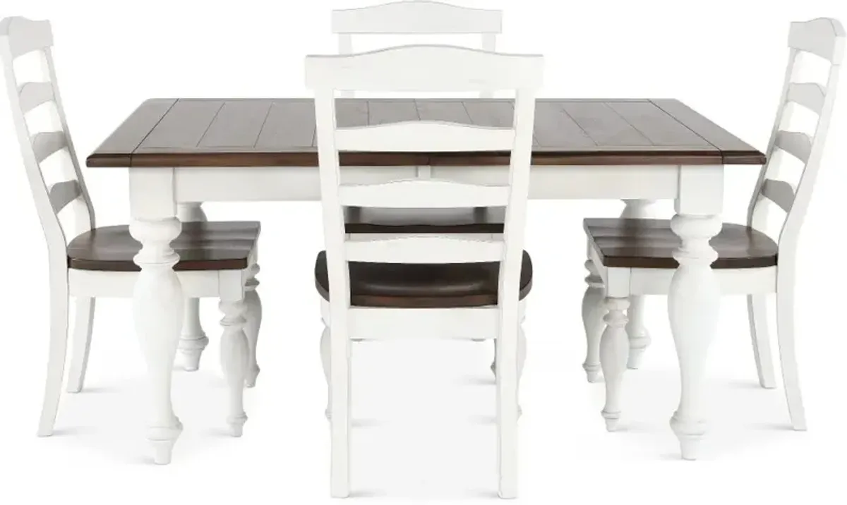 Pasadena White and Brown 5 Piece Dining Set