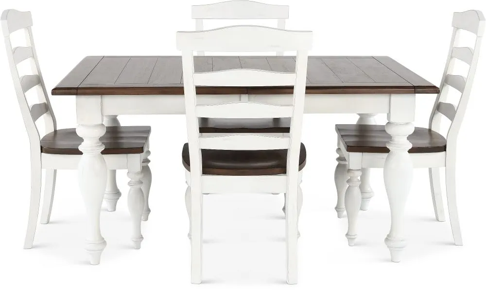 Pasadena White and Brown 5 Piece Dining Set