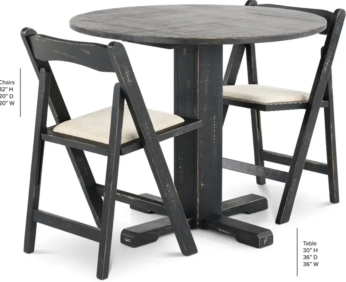 Beach Haven Black 3 Piece Drop-Leaf Dining Set