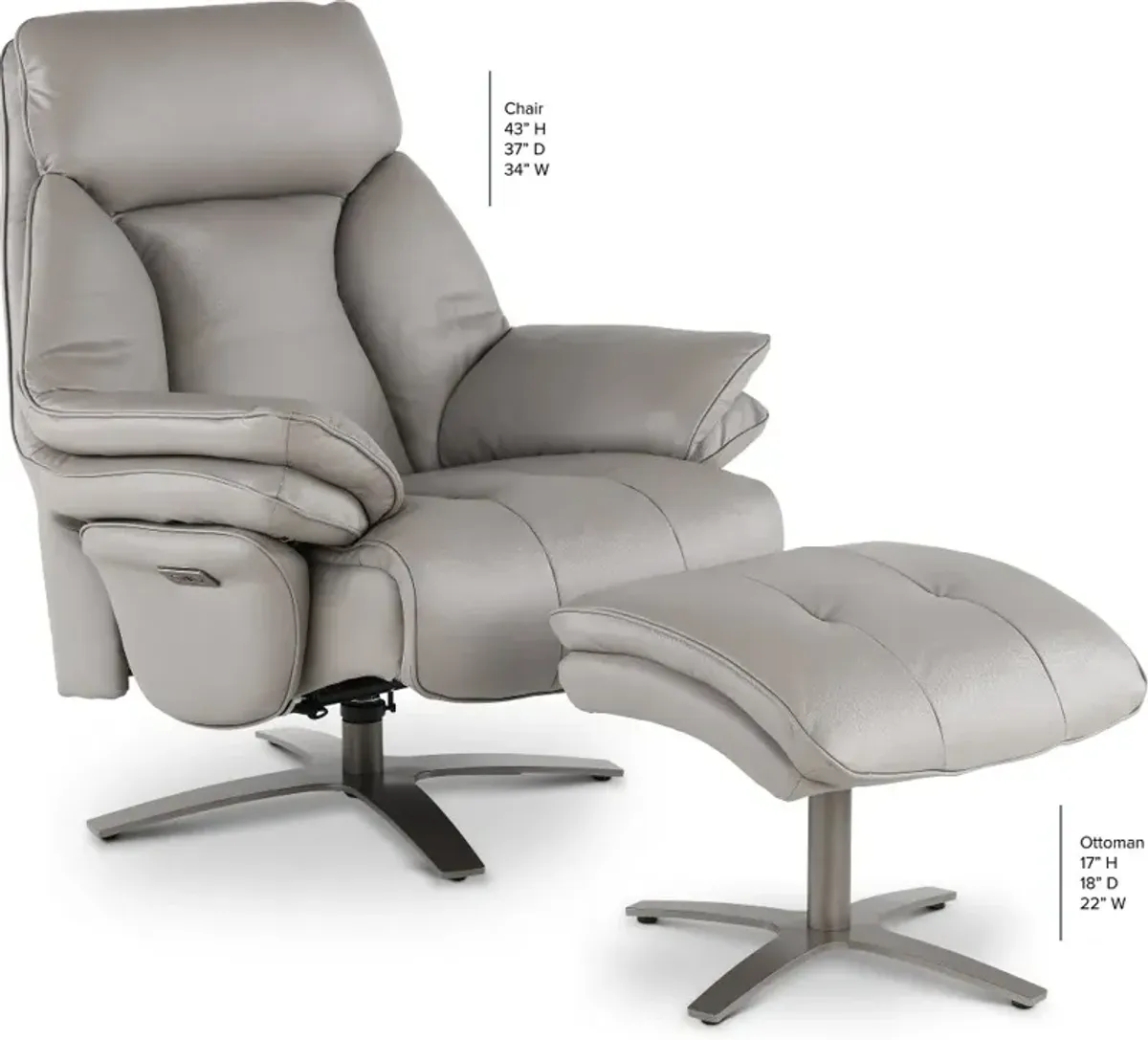 Seas Stone Leather Swivel Power Recliner with Ottoman