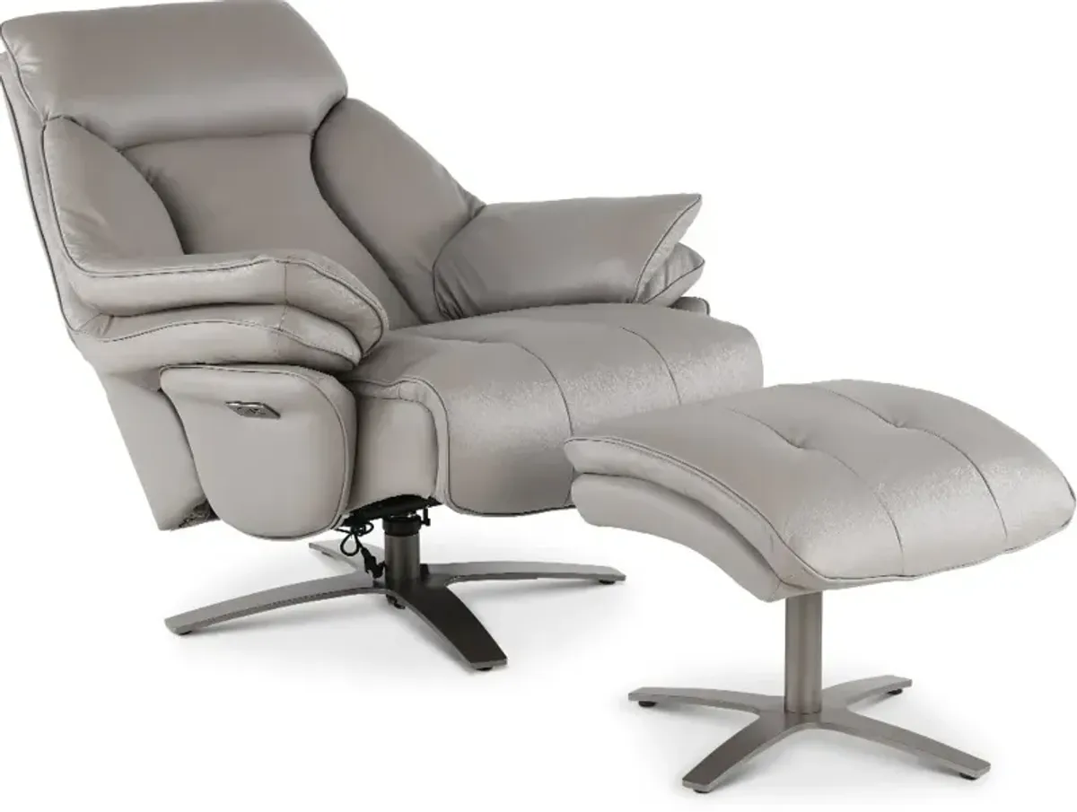 Seas Stone Leather Swivel Power Recliner with Ottoman