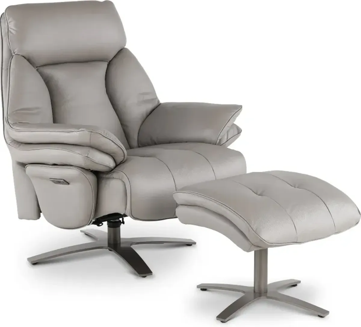 Seas Stone Leather Swivel Power Recliner with Ottoman