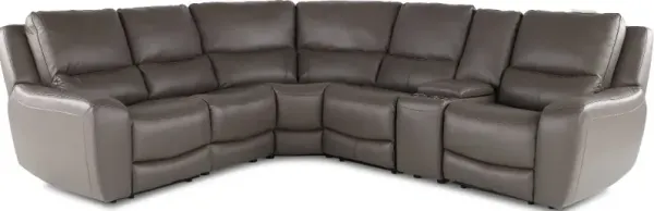 Seas Gray Leather 6 Piece Power Reclining Sectional
