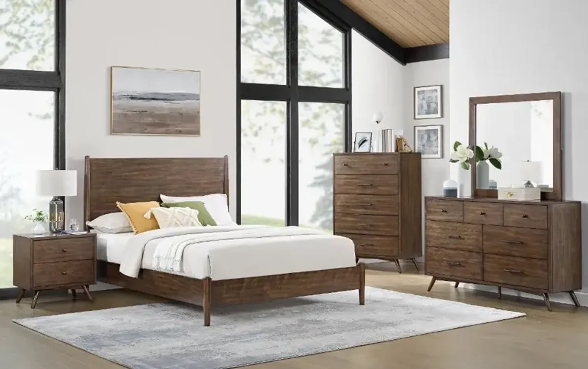 Robin Mid-Century Modern Walnut Brown Queen Platform Bed