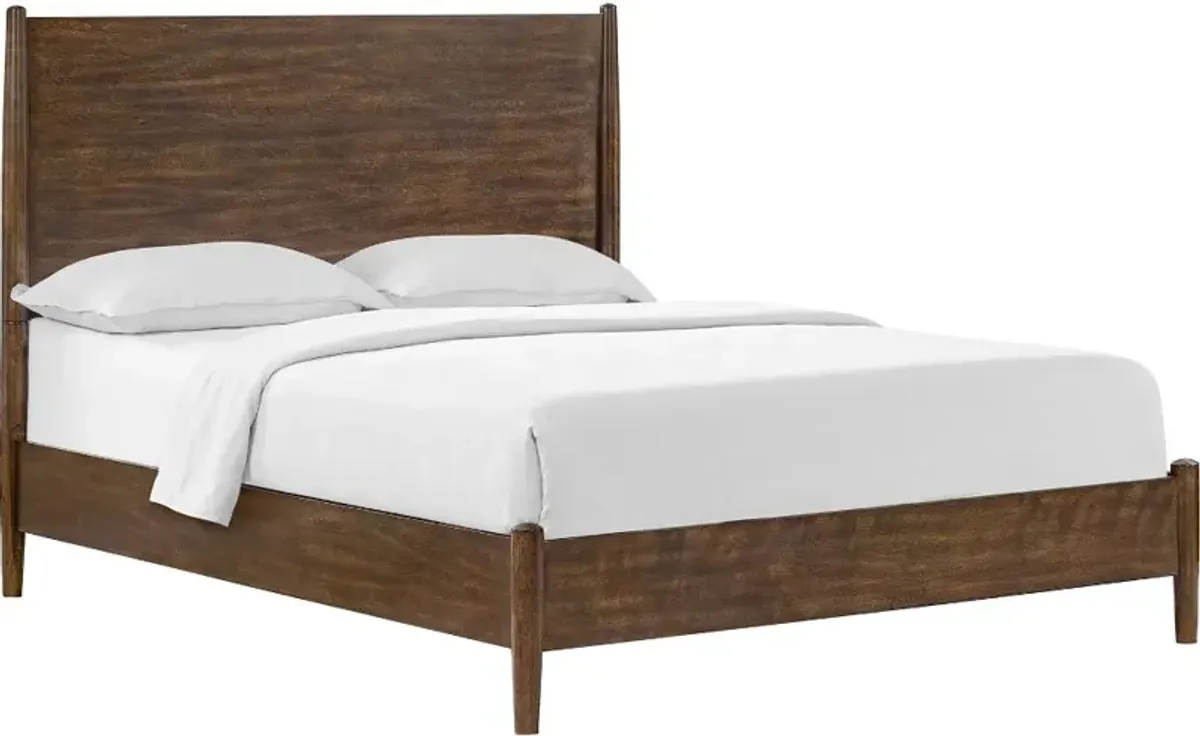 Robin Mid-Century Modern Walnut Brown Queen Platform Bed