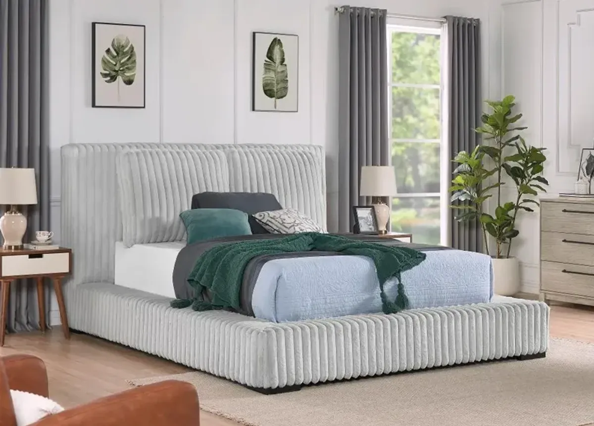 Lotus Light Gray King Upholstered Platform Bed