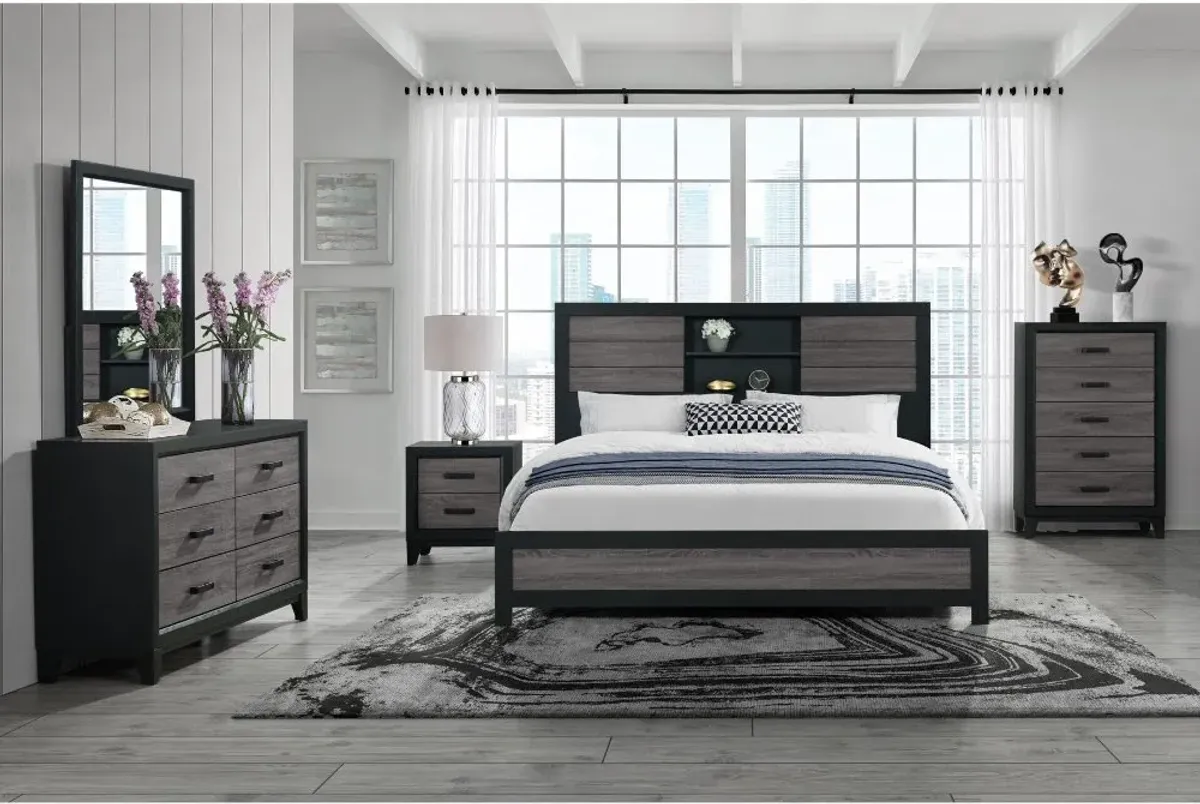 Lisbon Gray and Black Queen Bookcase Bed