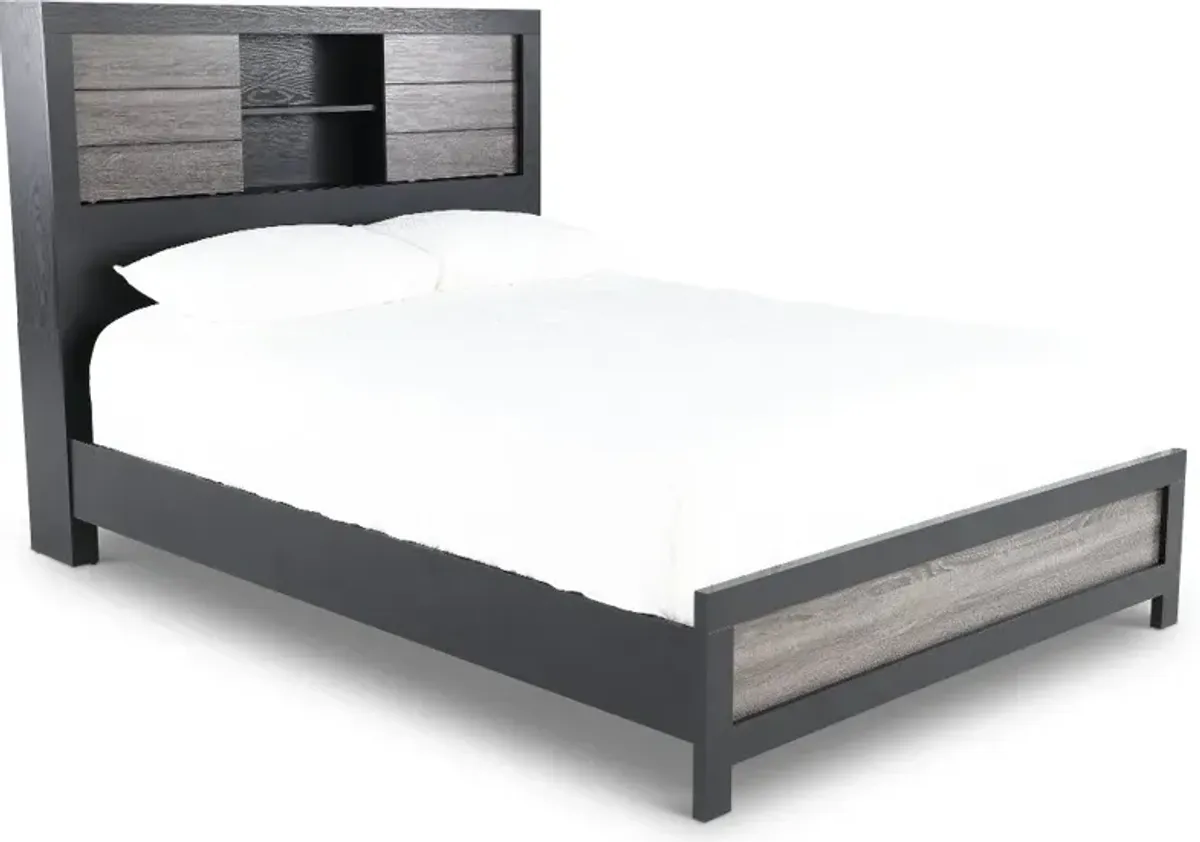 Lisbon Gray and Black Queen Bookcase Bed