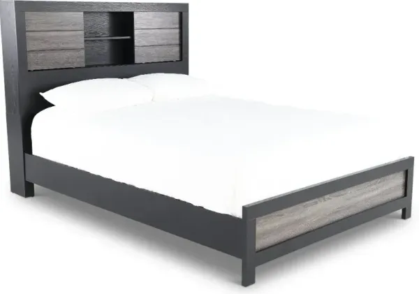 Lisbon Gray and Black Queen Bookcase Bed