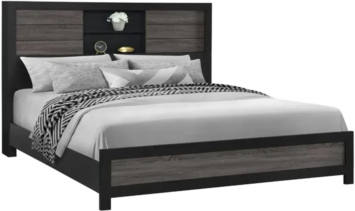 Lisbon Gray and Black King Bookcase Bed