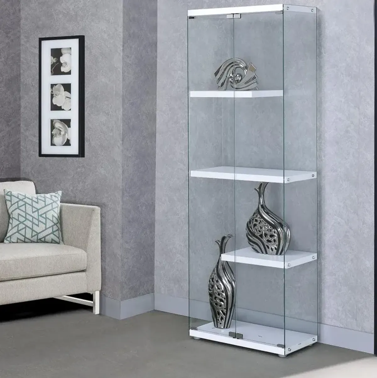 Ice Clear Cabinet with White Shelves