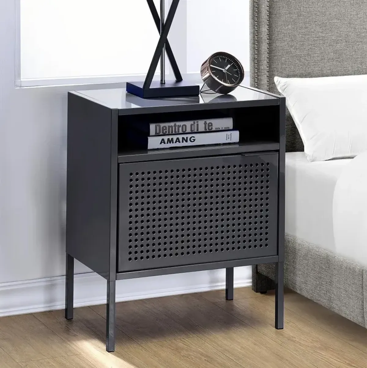 Ember Gray Metal Nightstand