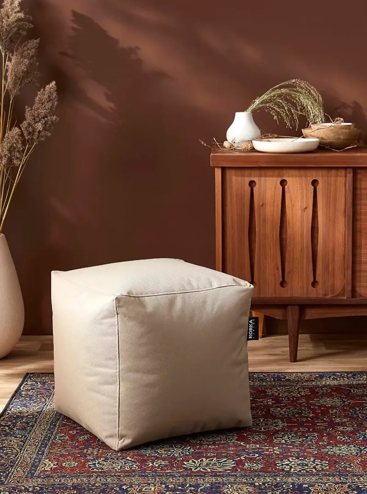 Gamma Khaki Cube Ottoman Pouf