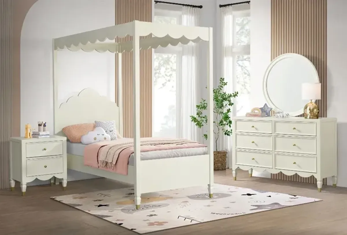 Olivia French White Twin Canopy Bed