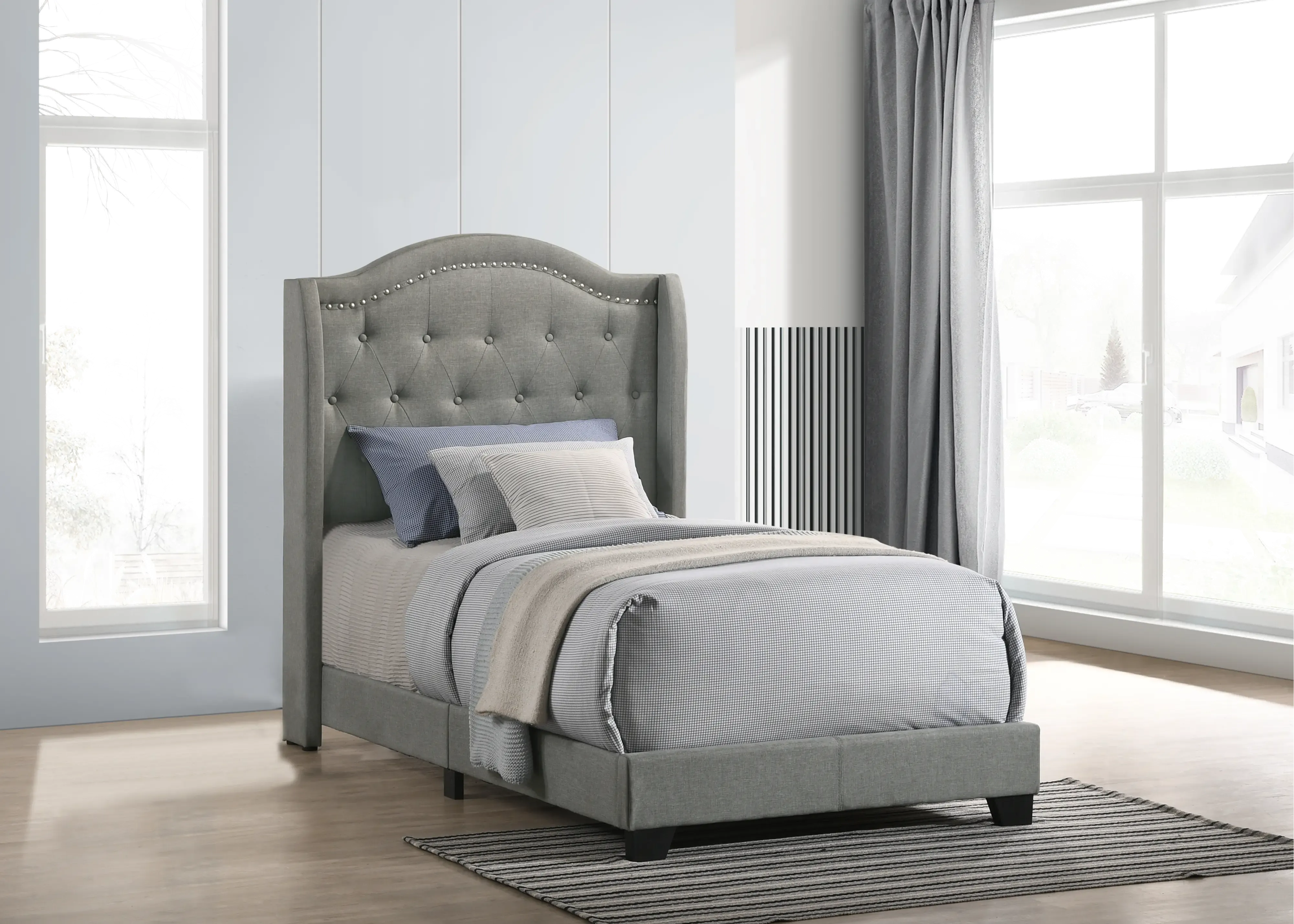 Rhyan Gray Twin Upholstered Bed