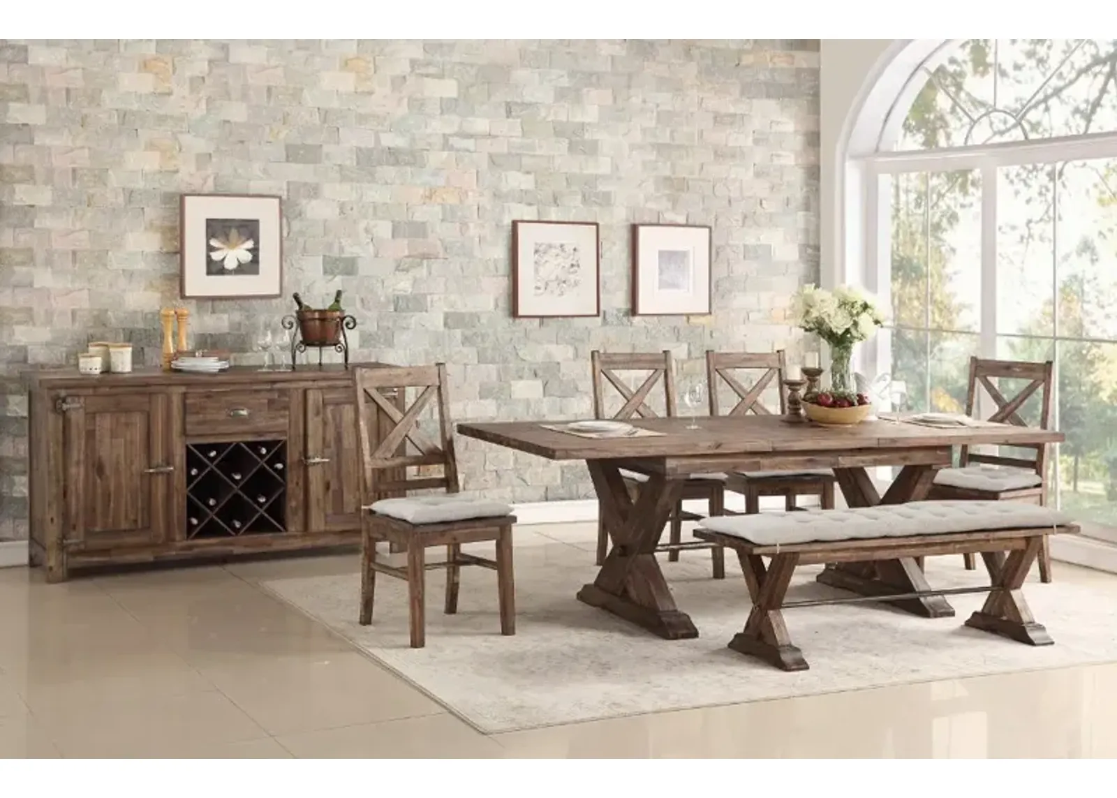 Vineyard Rustic Brown 5 Piece Dining Set