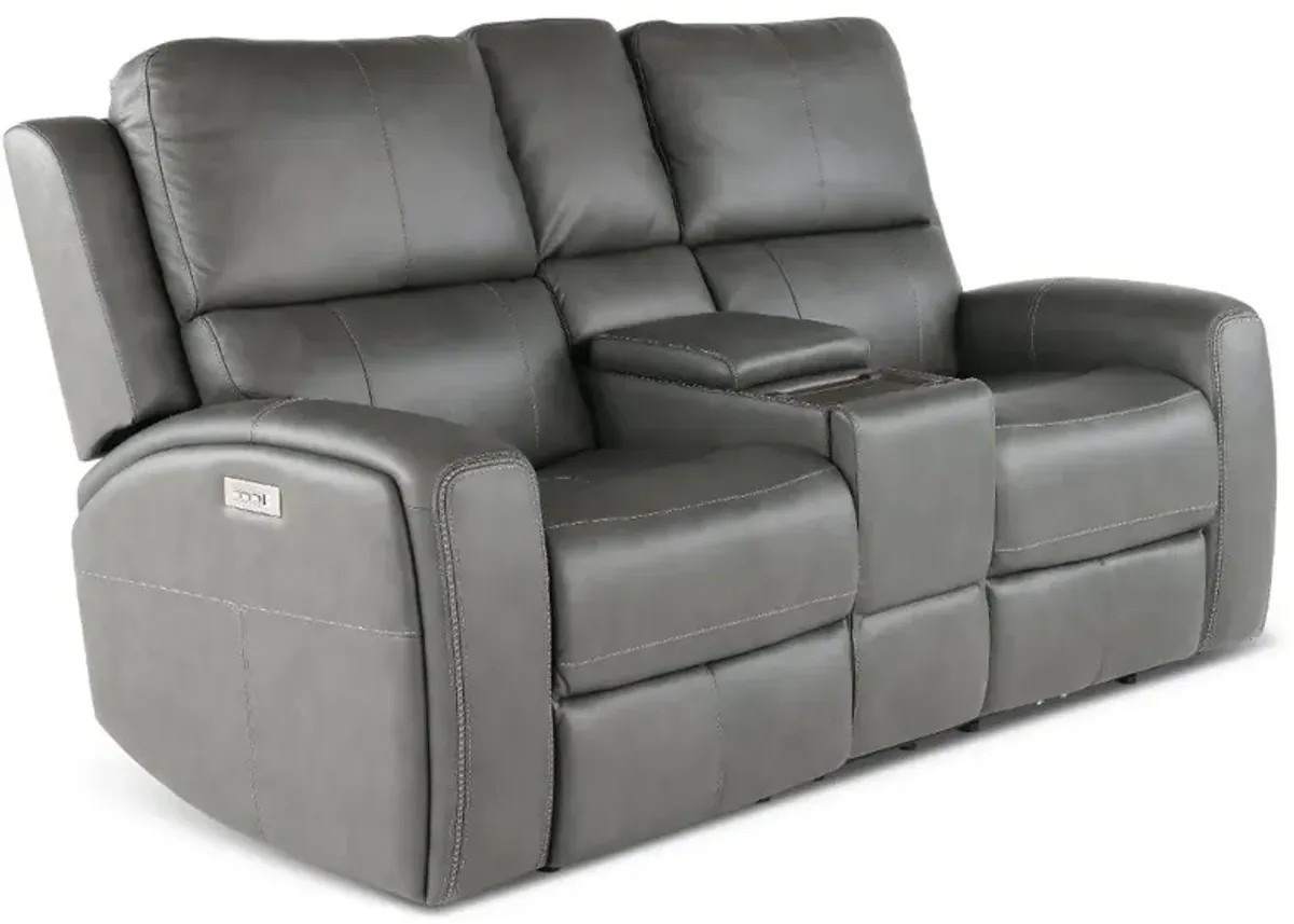 Linden Charcoal Power Reclining Loveseat with Console