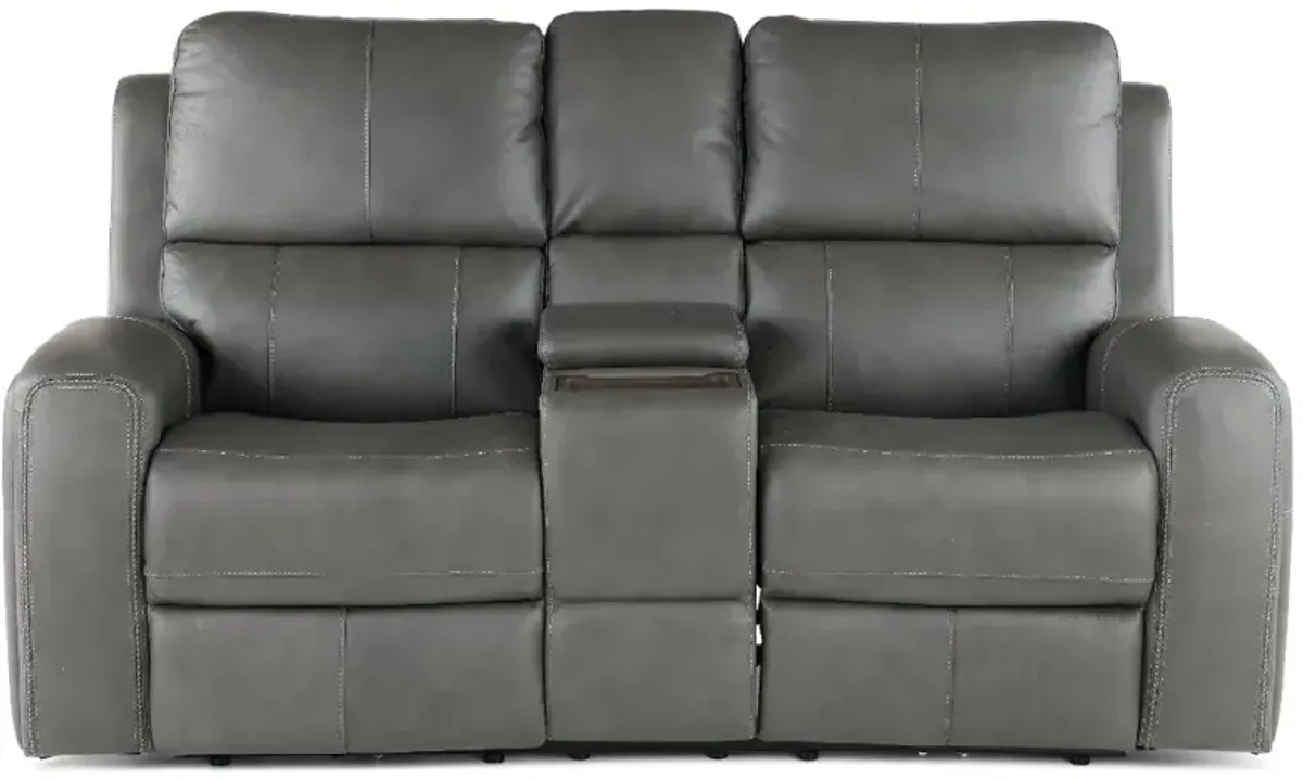 Linden Charcoal Power Reclining Loveseat with Console
