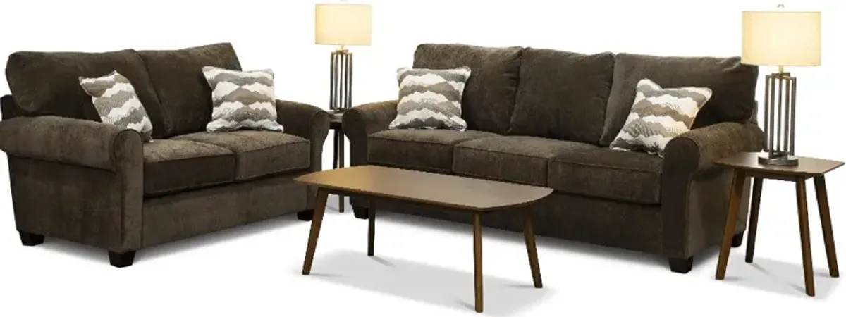 Seaside Brown 7 Piece Living Room Set with Sofa Bed