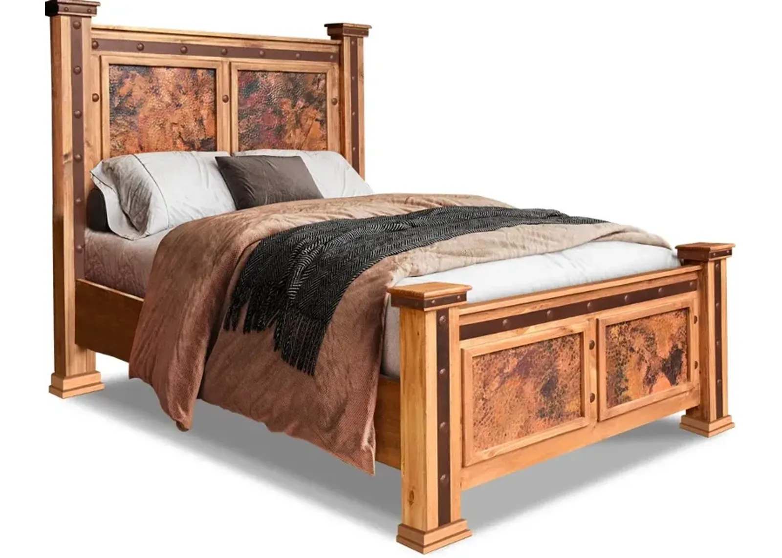 Santa Clara Natural Pine and Copper Queen Bed