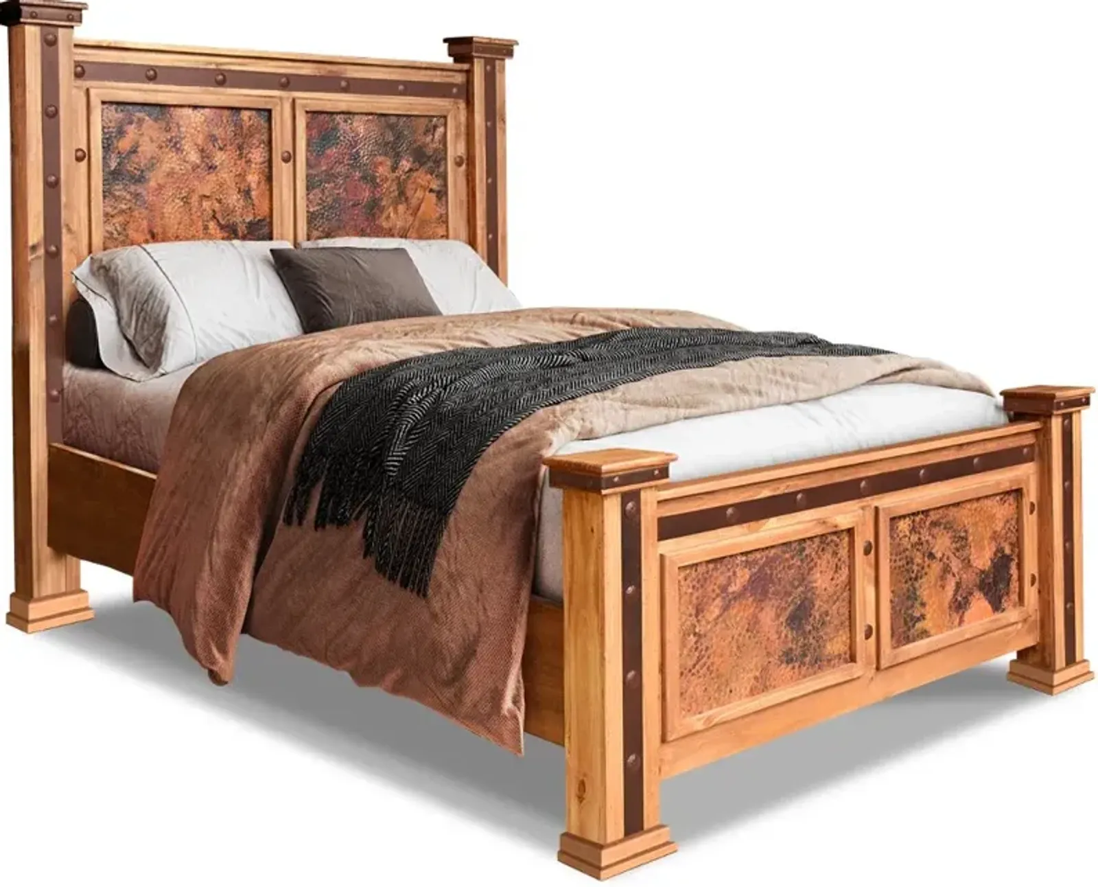 Santa Clara Natural Pine and Copper Queen Bed