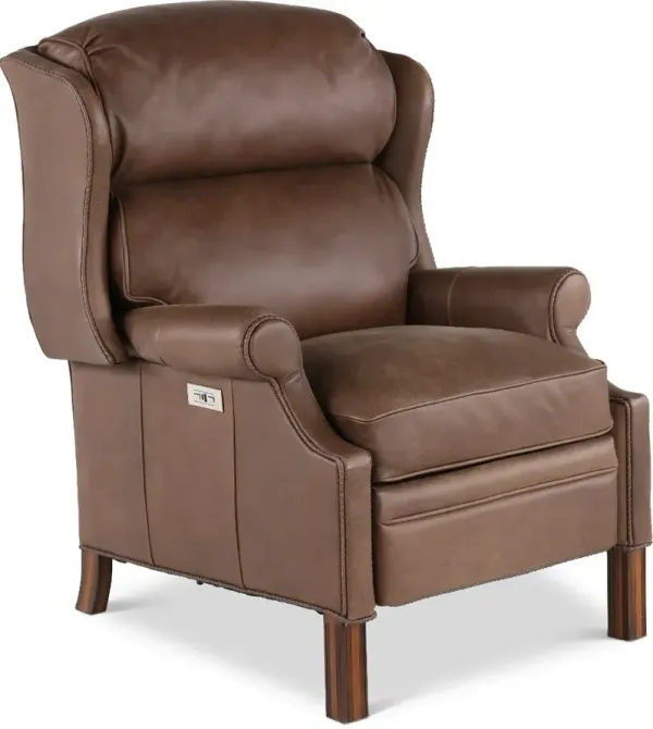 Oxford Chocolate Brown High-Leg Power Recliner