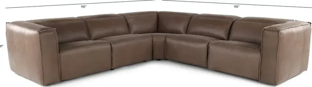 Okemo Seal Dark Brown Leather 5 Piece Power Reclining Sectional