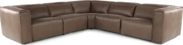Okemo Seal Dark Brown Leather 5 Piece Power Reclining Sectional