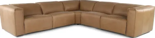 Okemo Latte Light Brown Leather 5 Piece Power Reclining Sectional