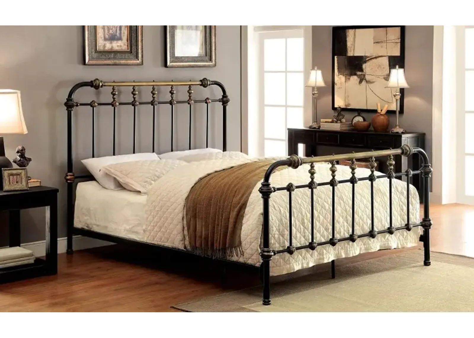 Riana Antique Black Full Metal Bed