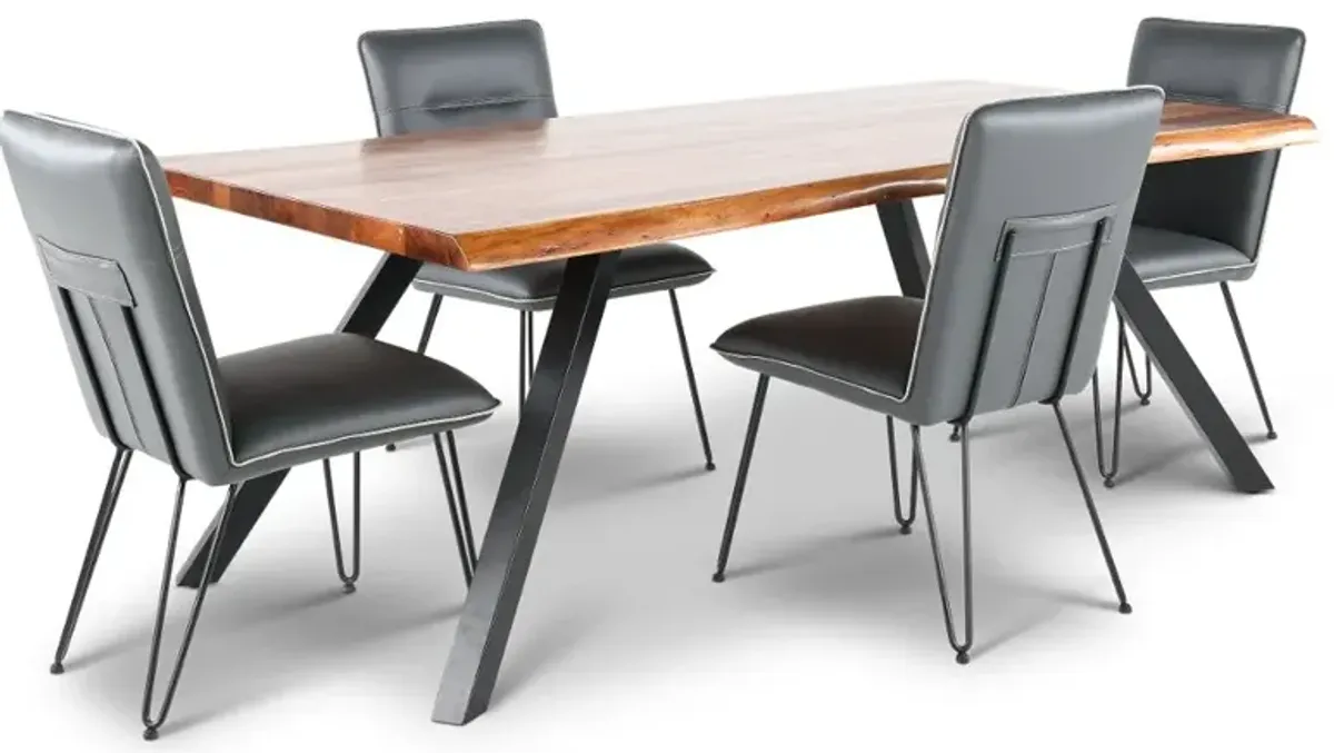 Reese Natural Acacia and Blue 5 Piece Dining Set