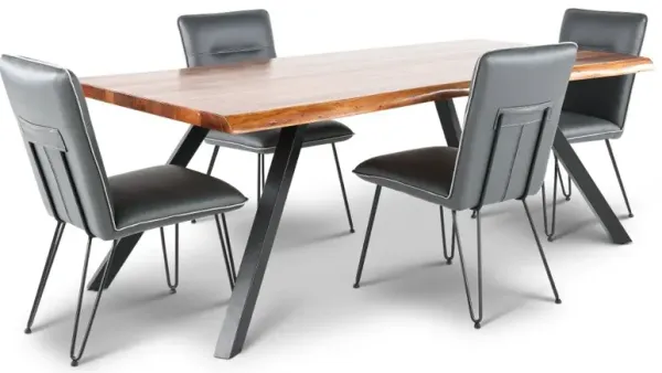 Reese Natural Acacia and Blue 5 Piece Dining Set