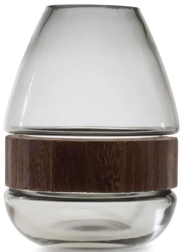 7.5" Glass and Wood Vase