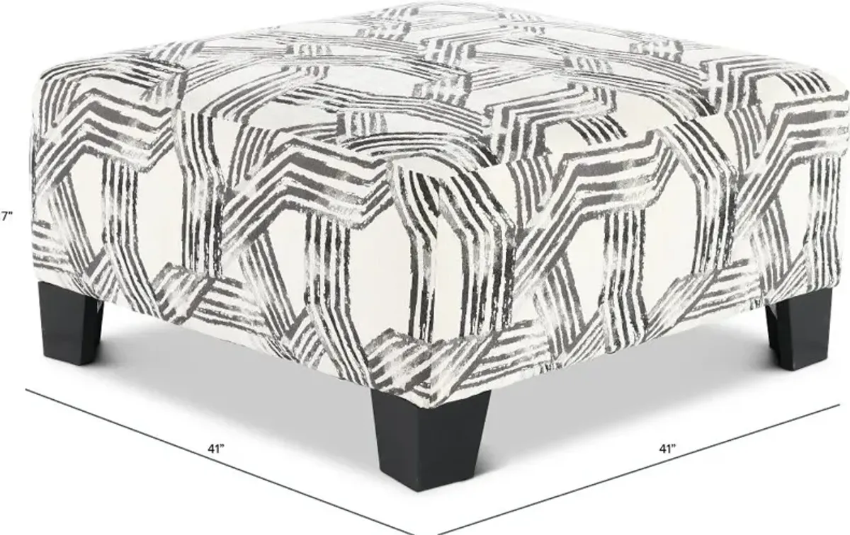 Fandango Slate Gray and White Ottoman