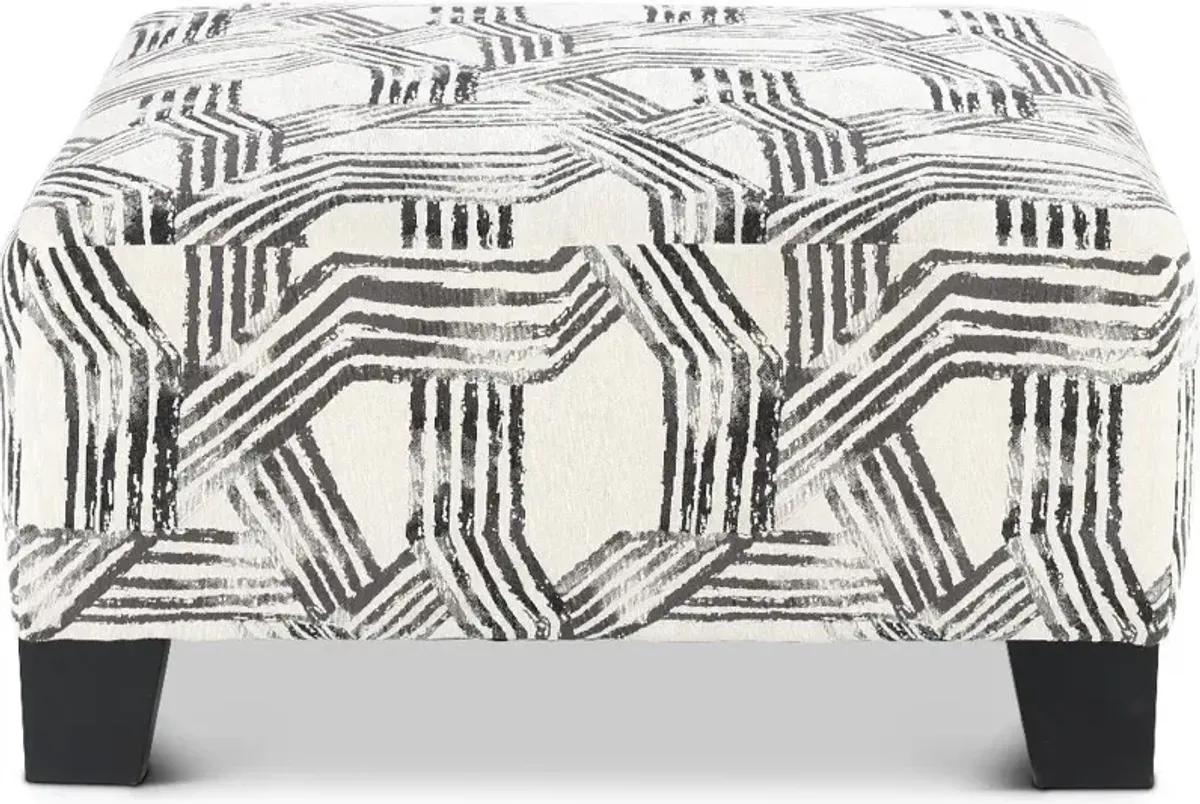 Fandango Slate Gray and White Ottoman