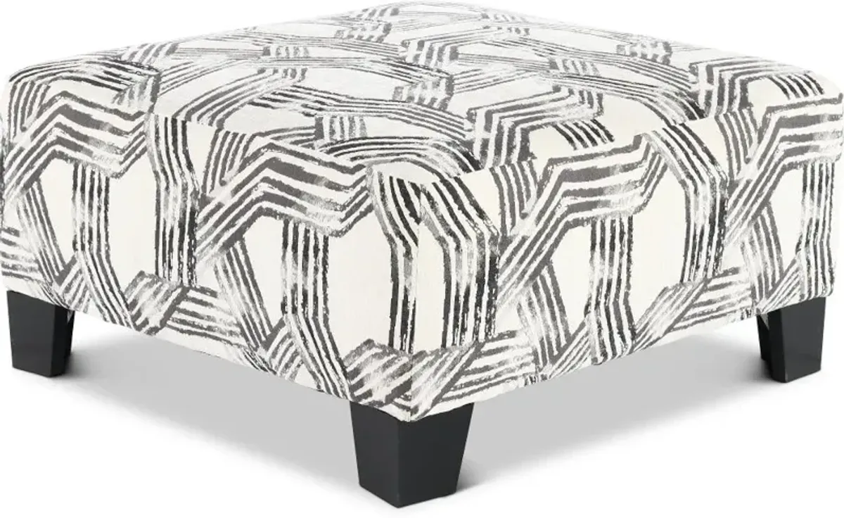 Fandango Slate Gray and White Ottoman