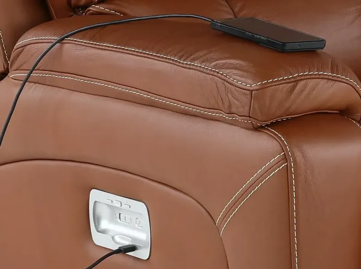 Greyson Caramel Power Reclining Sofa with Headrest and Lumbar