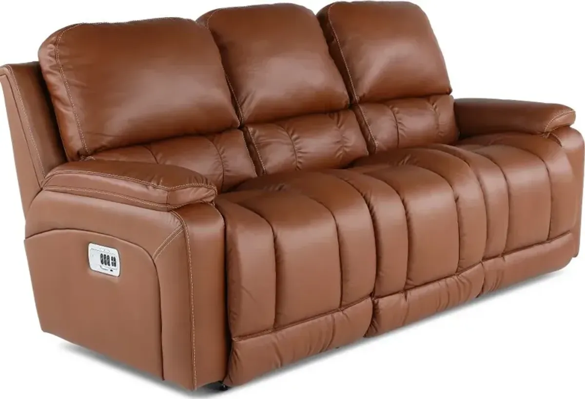 Greyson Caramel Power Reclining Sofa with Headrest and Lumbar