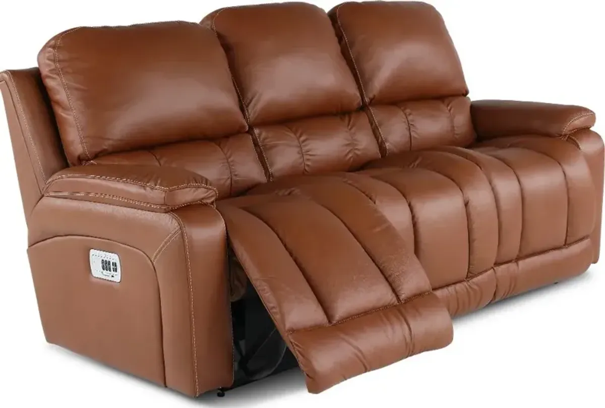 Greyson Caramel Power Reclining Sofa with Headrest and Lumbar