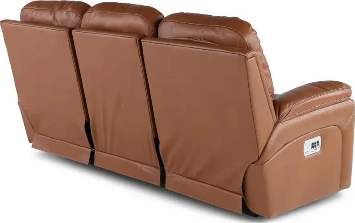 Greyson Caramel Power Reclining Sofa with Headrest and Lumbar