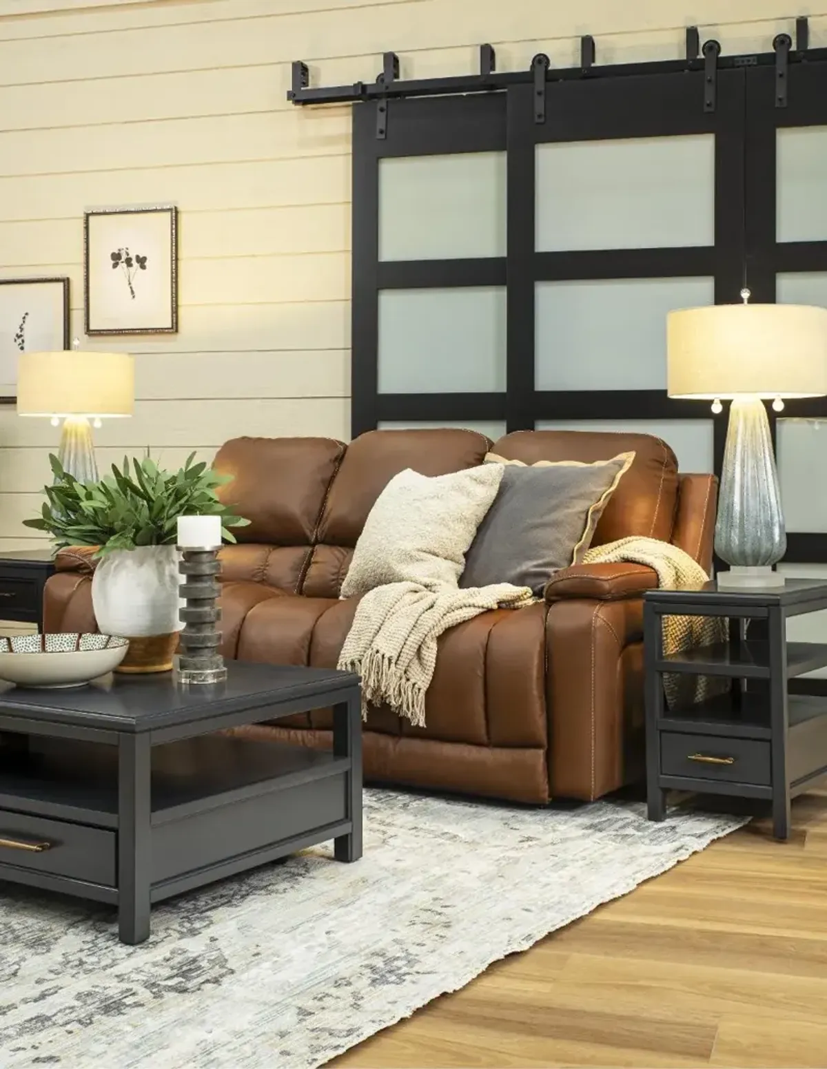 Greyson Caramel Power Reclining Sofa with Headrest and Lumbar