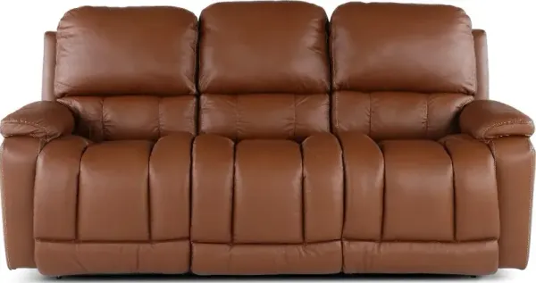 Greyson Caramel Power Reclining Sofa with Headrest and Lumbar