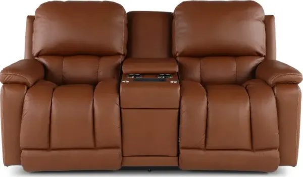 Greyson Caramel Power Reclining Loveseat with Headrest and Lumbar